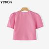 VONDA Летняя женская блузка с коротким рукавом, с бантом спереди, повседневная, укороченная, элегантная