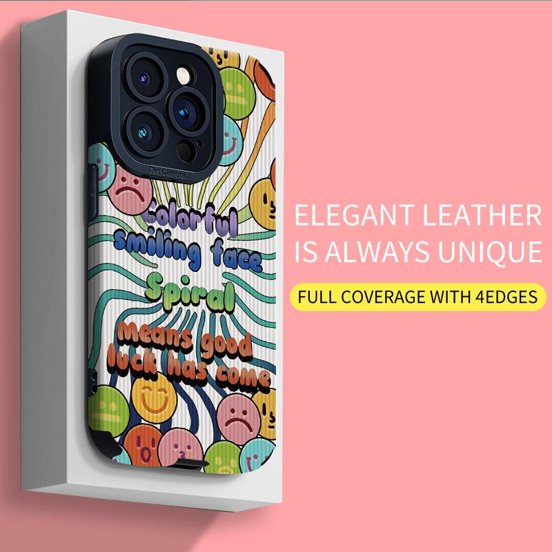 Кожаный мягкий силиконовый чехол со смайликом и принтом Emoji для телефона, задняя крышка с объективом камеры, полная защита