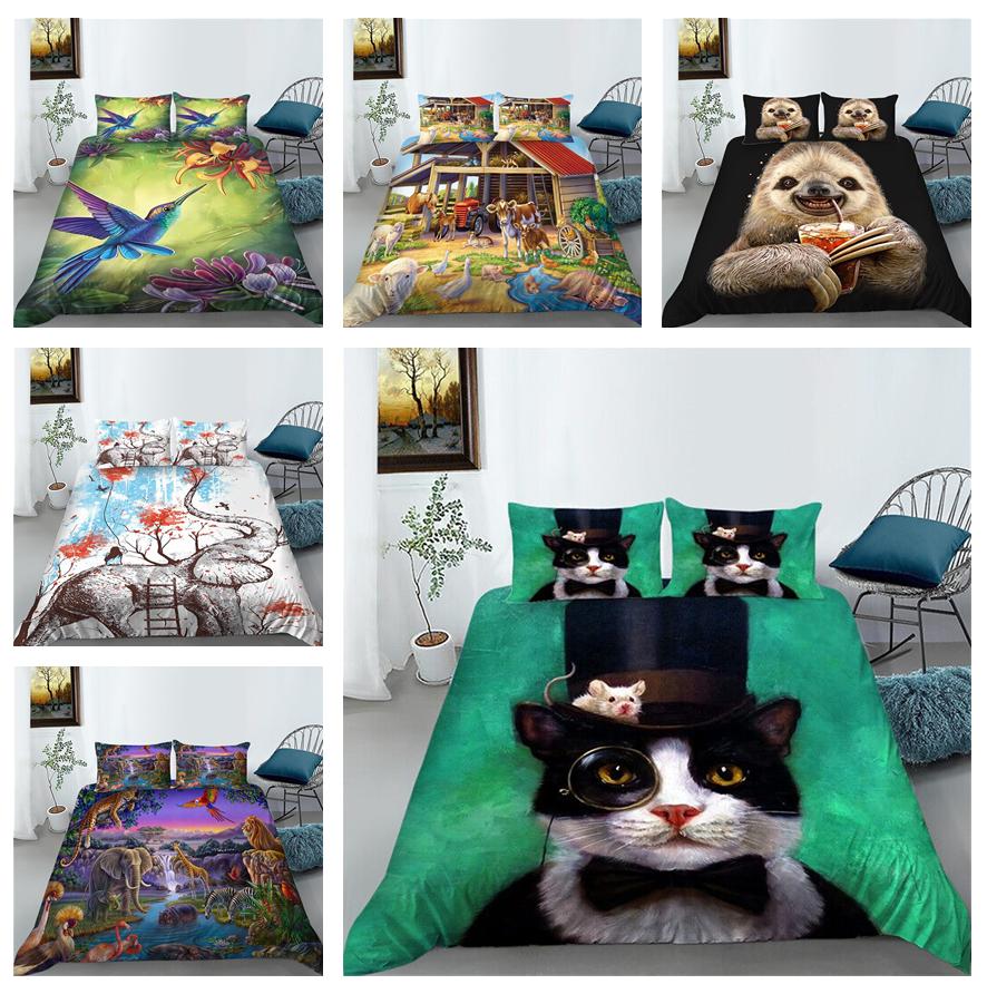 Комплект постельного белья с изображением животных, напечатанный на 3D-принтере, двуспальная кровать, пододеяльник, наволочка, 2/3 шт., быстросохнущее покрывало, роскошное покрывало, домашний текстиль