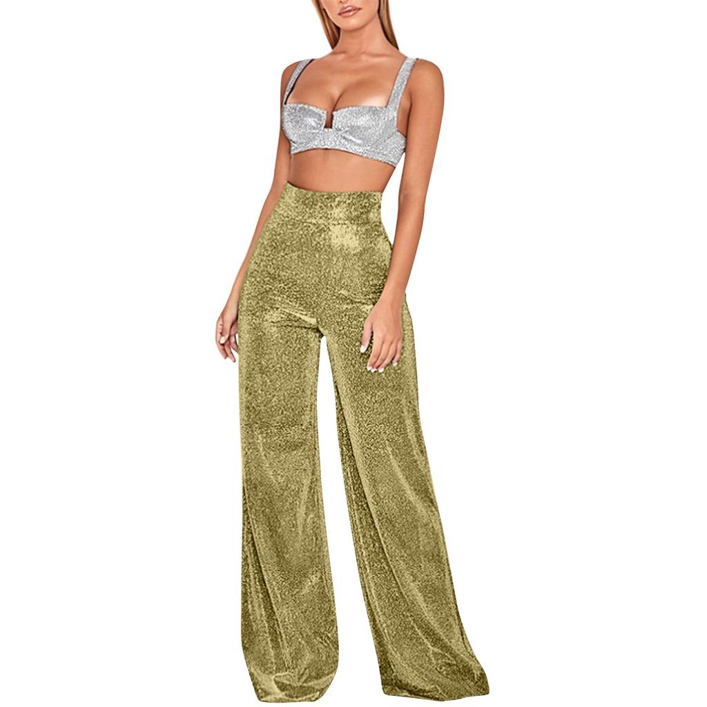 Women's Fashion Hot Stamped Wide Leg Pants High Waisted Straight Leg Casual Pants