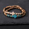 Аксессуары Мужской Модный Новый Браслет с Деревянными Бусинами и Бирюзовым Крестом Персональный Универсальный Высококачественные Украшения