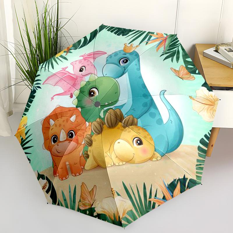 Cartoon Colorful Dinosaur Folding Umbrella Auto-Open Design 8 Iron Ribs Plastic Handle Foldable Sunshade Perfect Christmas Gifts