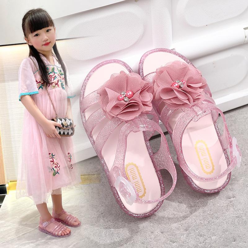 2025 Летние женские детские босоножки Jelly Crystal Princess с открытым носком - Прозрачные блестящие пляжные туфли, нескользящие тапочки для девочек и взрослых