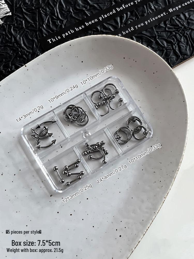 Cross 6-Grid Nail Art Rivet Ornaments: Mixed Punk Style Metal Rings for Hot Girl Nails