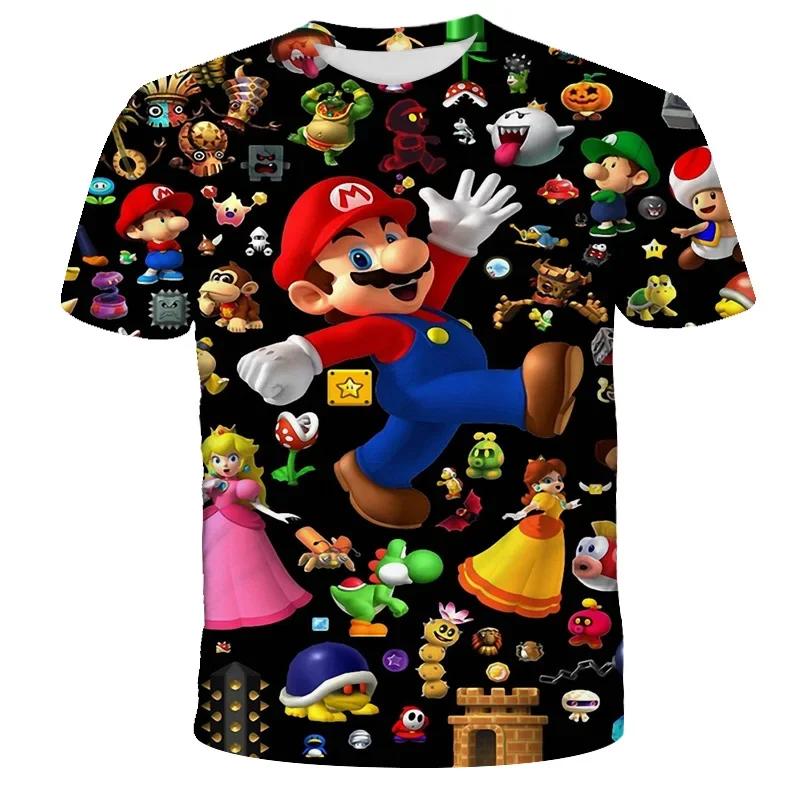 MINISO Child Game Super Mario Bros T Shirt Kids Boy Cartoon Clothes Tops Tees Boys T-shirt Luigi Mario T-shirts Children's Short Sleeve