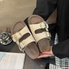 Ретро толстоподошвенные с двойной пряжкой и драгом женские туфли, летняя новая модная обувь сандалии на плоской подошве с одним ремешком женская обувь