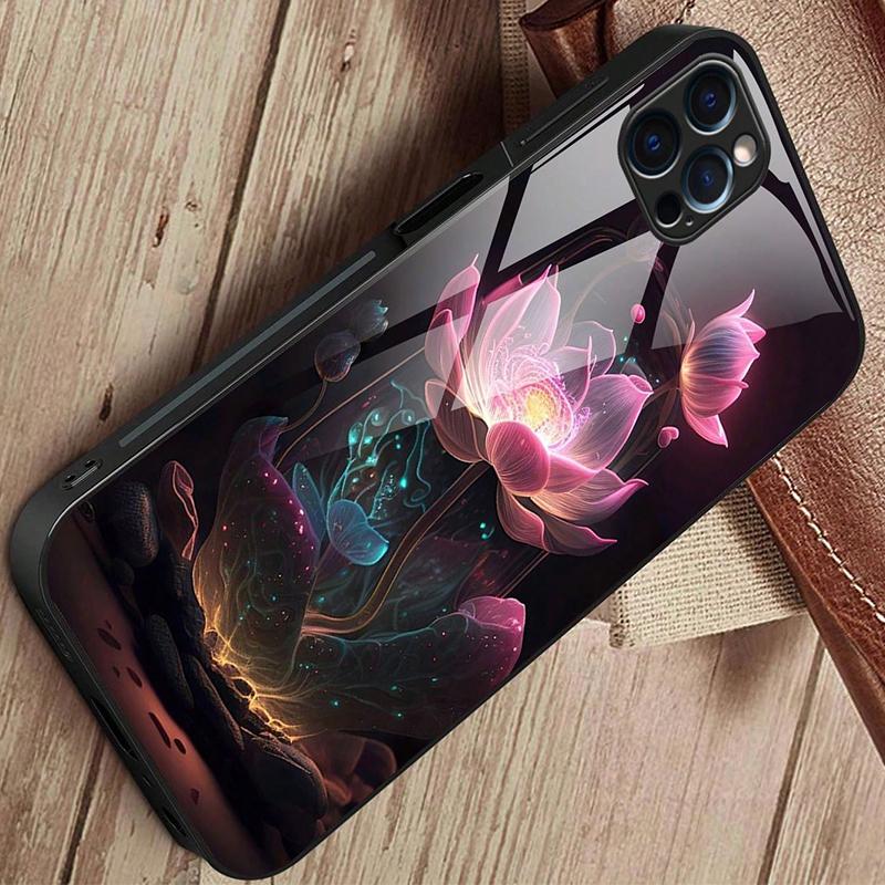 Роскошный стеклянный чехол для телефона с принтом цветка лотоса для iPhone 11 12 13 14 15 16 17 Pro Max 16E 17Air 7 8 Plus XR XS X Ударопрочный чехол