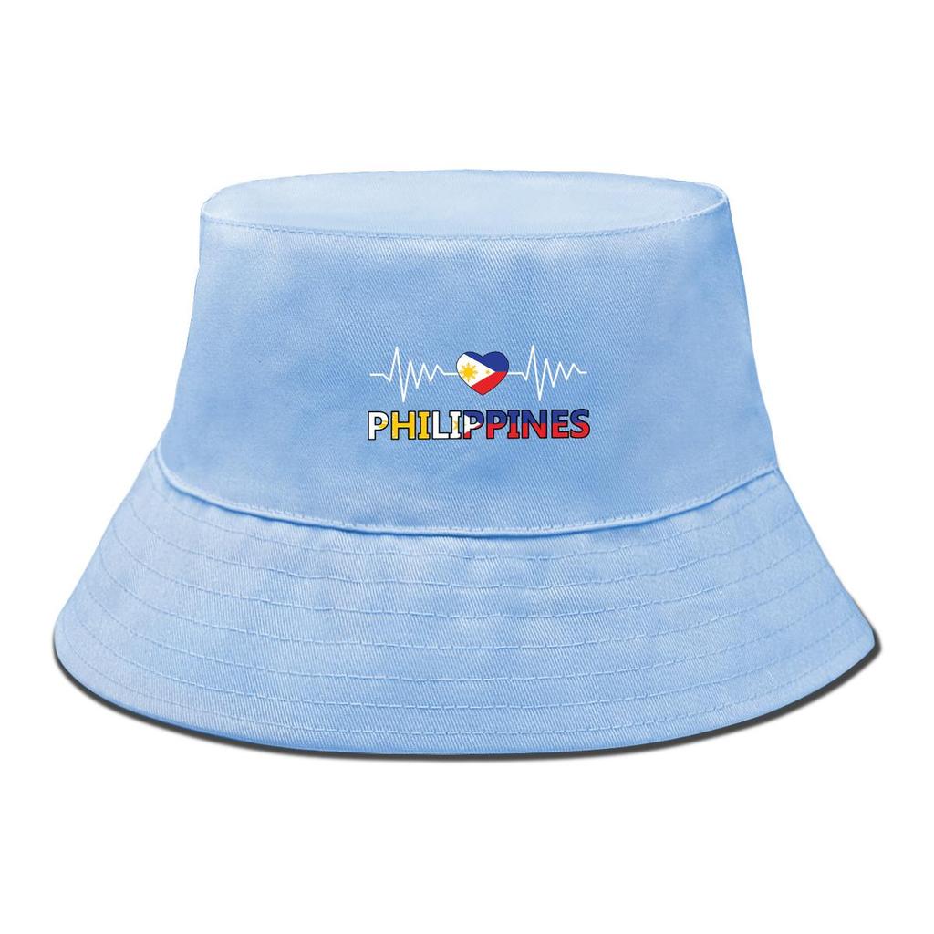 Bucket Hat With Heart Waves Philippine Flag Print , Patriotic Women's Hat Casual Candy Color Fit Beach Hat