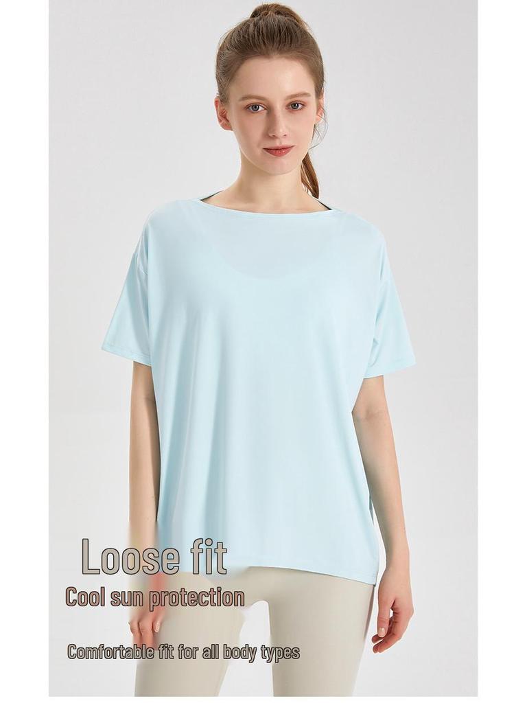 LAHN Женский спортивный топ из ледяного шелка, быстросохнущий, с защитой от солнца, свободный, облегающий, с коротким рукавом