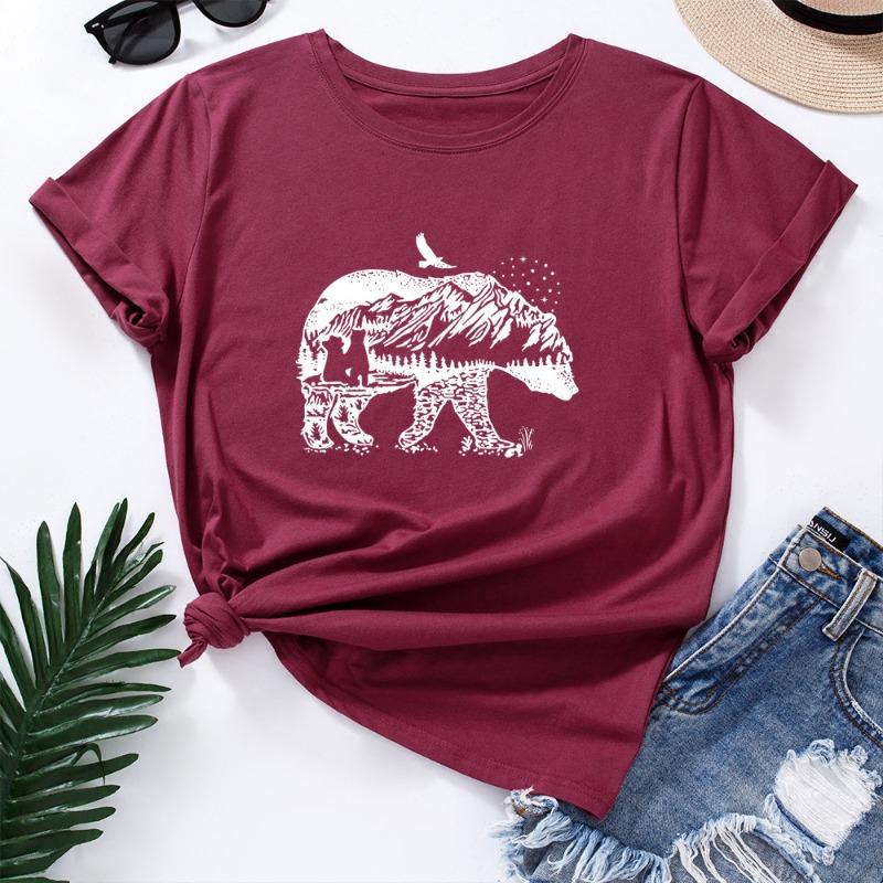 Summer Women's Printed Polar Bear Pure Cotton Loose Round Neck Short Sleeved T-Shirts Women’s
