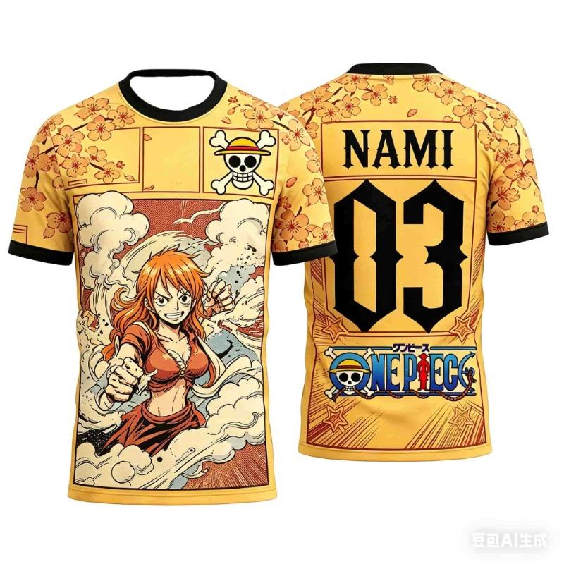 Summer One Piece Luffy Pattern T-shirt Japanese Anime Style Football Jersey Sports T-shirt for Men Family Matching