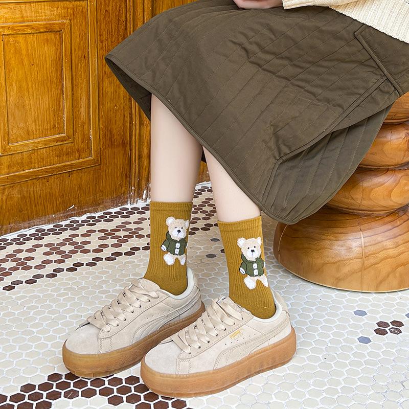 Девочки в гольфах, Милые девочки-мультяшные медвежата осенью и зимой, Девочки до середины икры, Девичья академия, Высокие хлопковые гольфы