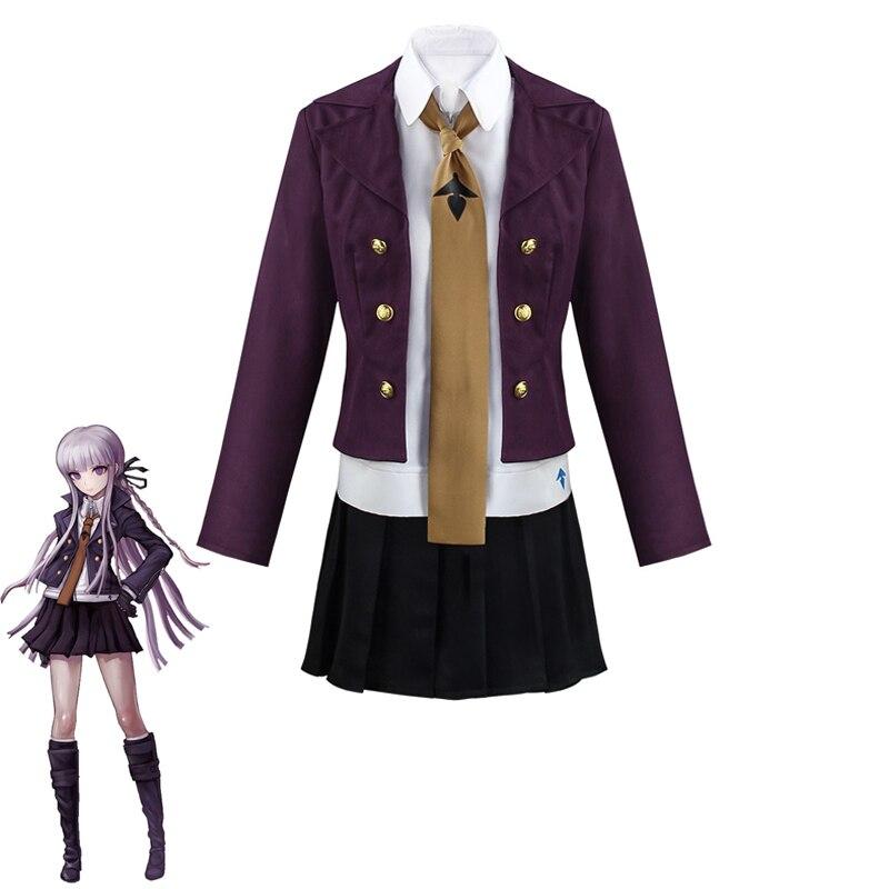 4 шт. наборы аниме Danganronpa Kirigiri Kyouko косплей костюм включает фиолетовый парик косметические контактные линзы Хэллоуин Карнавал для женщин