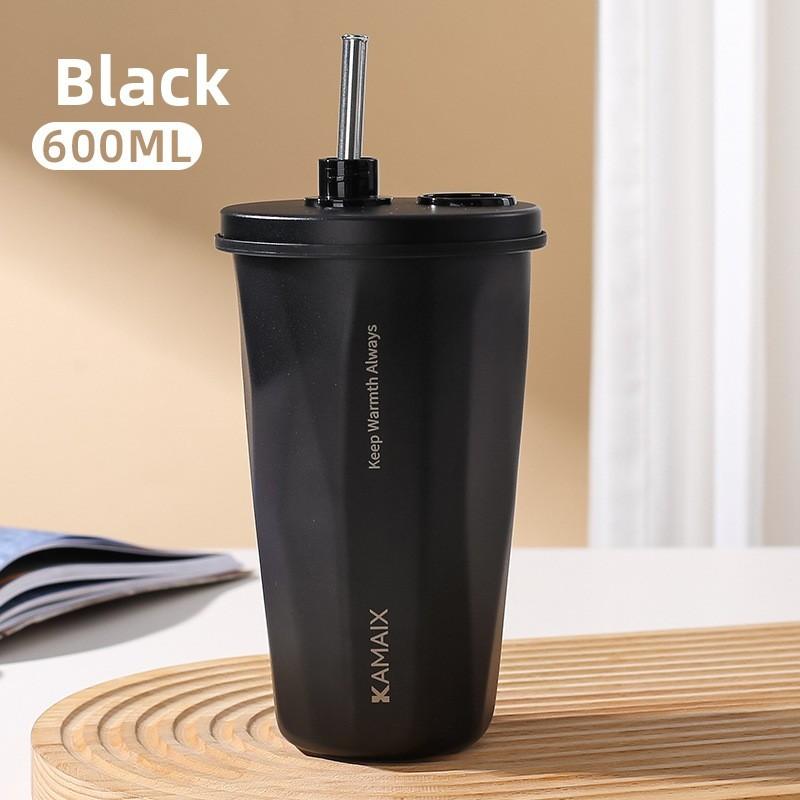 Модная термокружка из нержавеющей стали с принтом букв и соломинкой для офиса