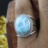 Natural Larimar Gemstone Ring, Handmade Ring, Designer Ring, Birthstone Ring, Unisex Ring, Boho Ring, 925 Silver Jewelry