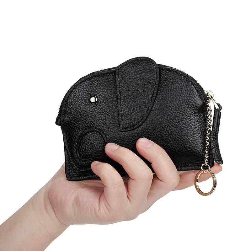 First-layer Cowhide Women's Change Purse Japanese Elephant Creative Tassel Zipper Bag Genuine Leather Key Coin