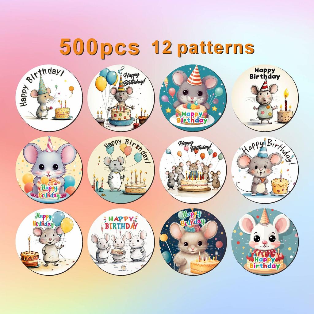 New Style, Cartoon Mouse, Birthday Party Decoration, Roll Stickers, Gift Packaging, Sealing Stickers, 12 Pattern Designs