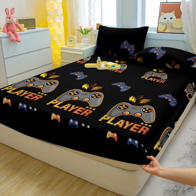 Cartoon 1 Fun Game Printed Matte Fitted Sheet, Bedroom Printed Bed Cover, Bedding Excluding Pillowcases