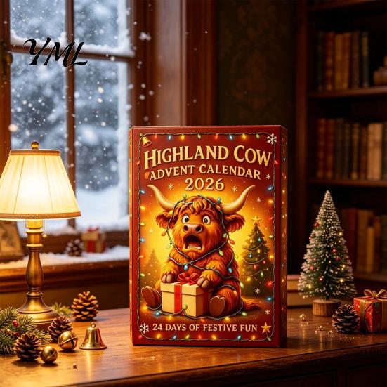 Creative Christmas Countdown 3D Highland Cow Advent Calendar, 24-Day PVC Figure Ornament Set, Decoration for Home Unique Tree Hanging Decor,