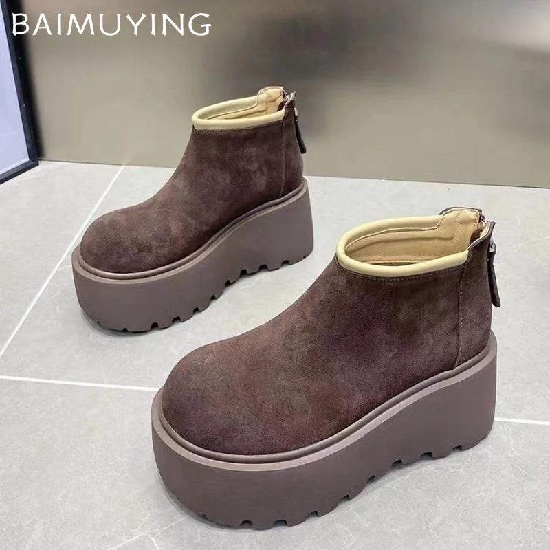 Замшевые женские ботильоны на платформе, дизайнерская мода, туфли на высоком каблуке, 2025, тренд, классика, молния, готика, уютная, зимняя, новая, Botas De Mujer