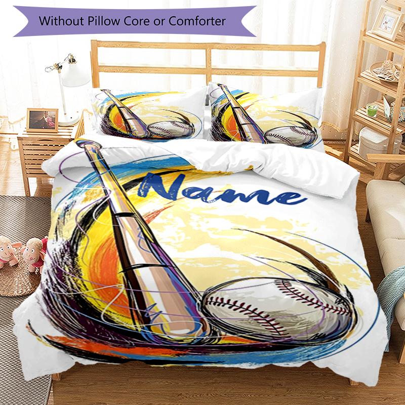 3pcs Custom Name Baseball Bedding Set Duvet Cover Closure Includes 1 Duvet Cover & 2 Pillowcases, Soft and Comfortable for All Seasons.