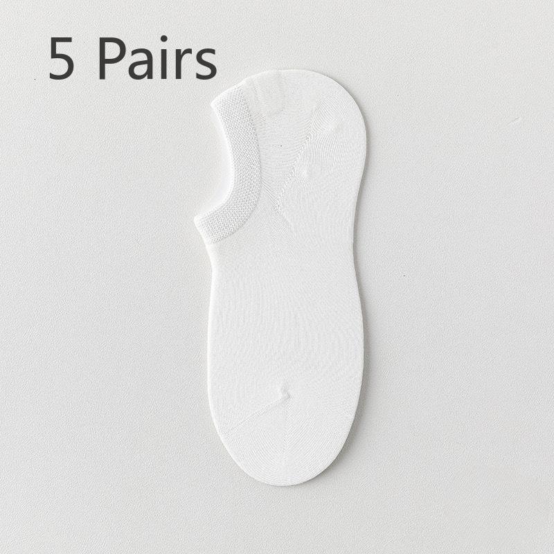 5 Pairs Boat Socks Men's Shallow Mouth Invisible Socks Spring and Summer Mesh Breathable Sweat Anti-odour Boneless Cotton Socks