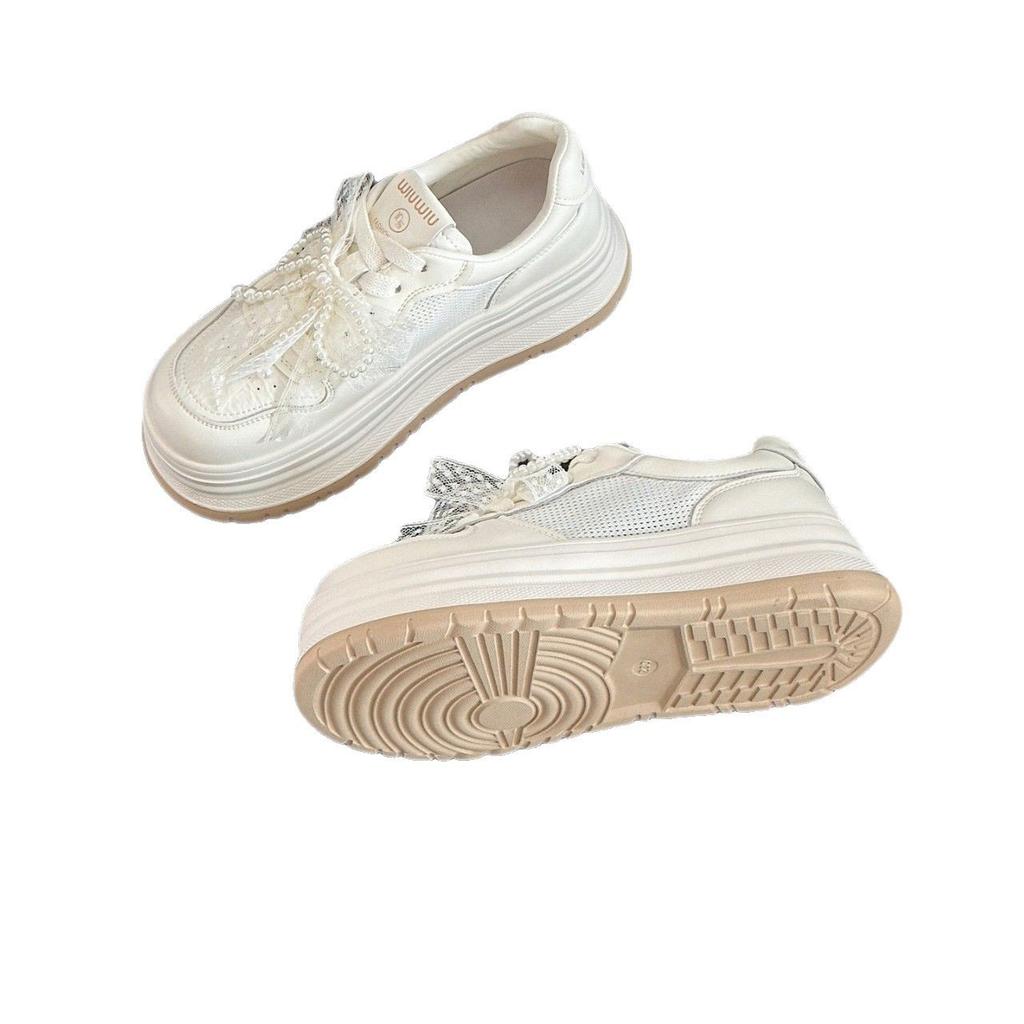 Leather Mesh Breathable Little White Shoes Women's 2025 Summer New Lightweight Thick-soled Heightening Korean Version of Versatile Casual Sports Shoes