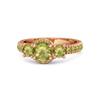 Peridot Three-Stone Halo Pavé Band Ring -Sterling Silver Rose Gold Vermeil