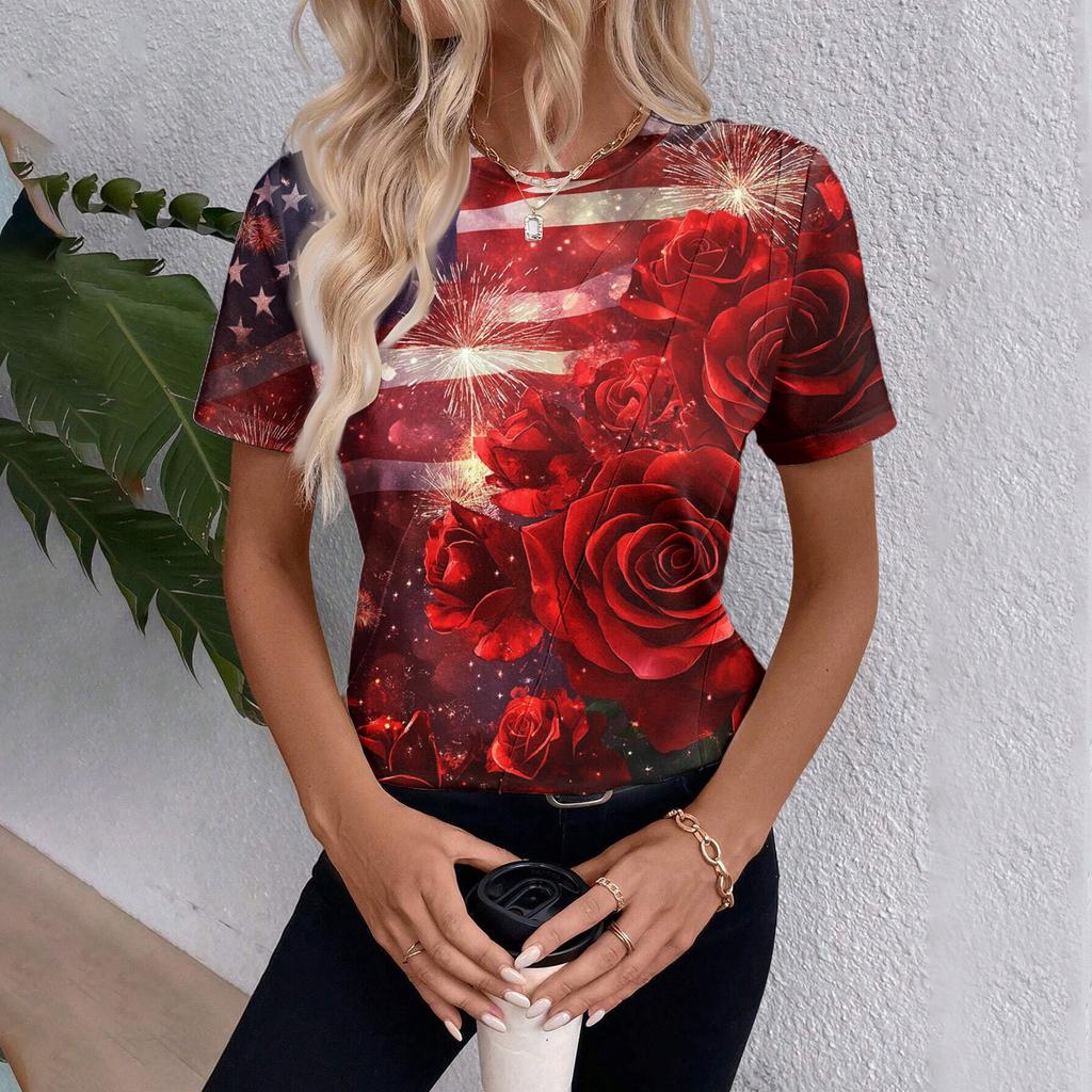Женский топ с коротким рукавом и принтом «День независимости»