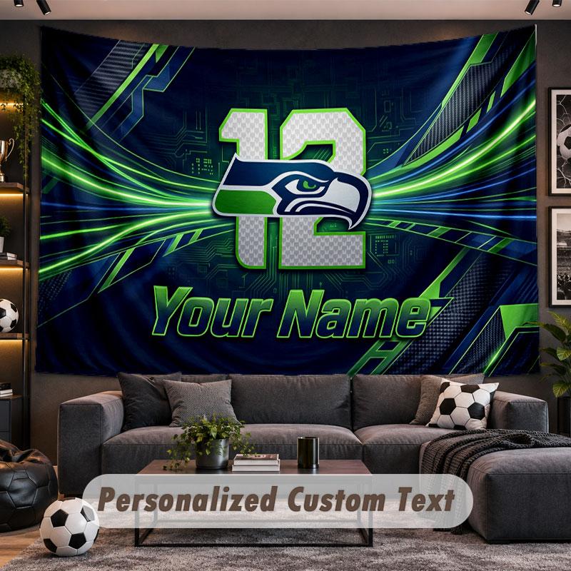 Wall Hanging Tapestry Custom NameSeattle Seahawks Pattern Personalized Printed Fabric Wall Decor