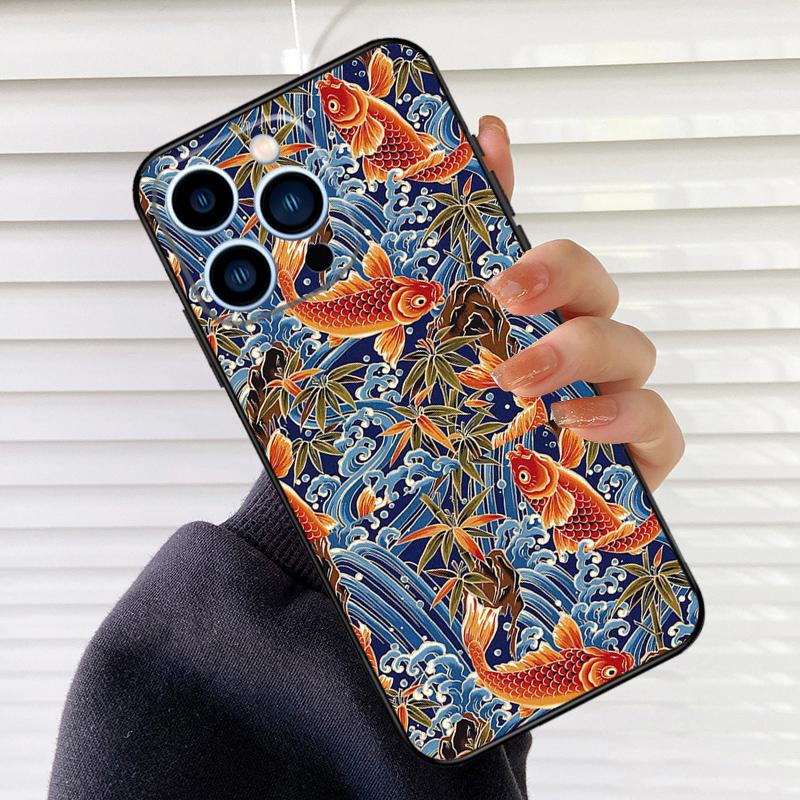 Чехол для телефона с татуировкой японского карпа кои, дракона, волны для iPhone 16 14 13 12 11 15 17 Pro Max mini 15 16 Plus 16e 17 Air Cover Fundas