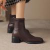 Осенне-зимние женские кожаные ботильоны на среднем каблуке, квадратный каблук, большой размер, женские ботильоны, корейская версия, удобные ботильоны средней высоты, новая резиновая подошва
