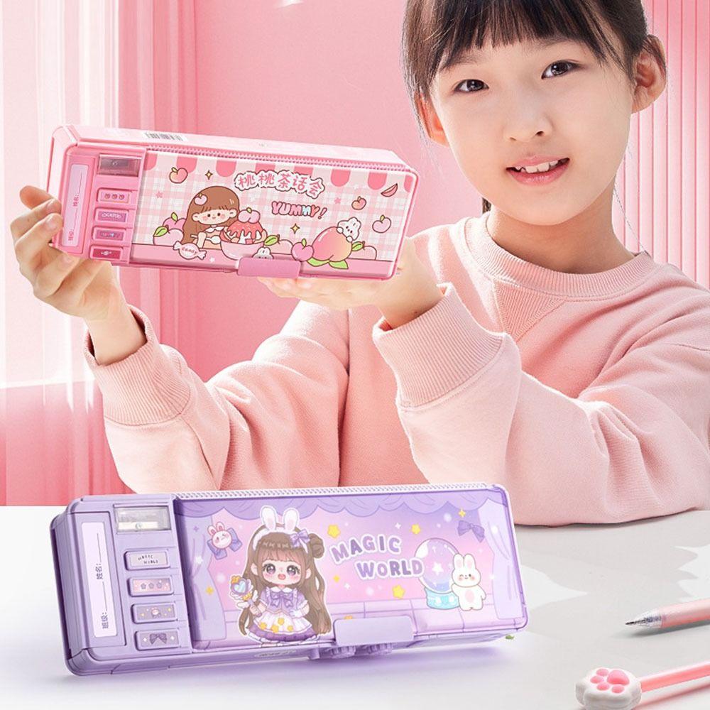 Double Layer Mechanism Pencil Box Astronaut Design Stationery Organizer Pencil Case  For Boys/Girls