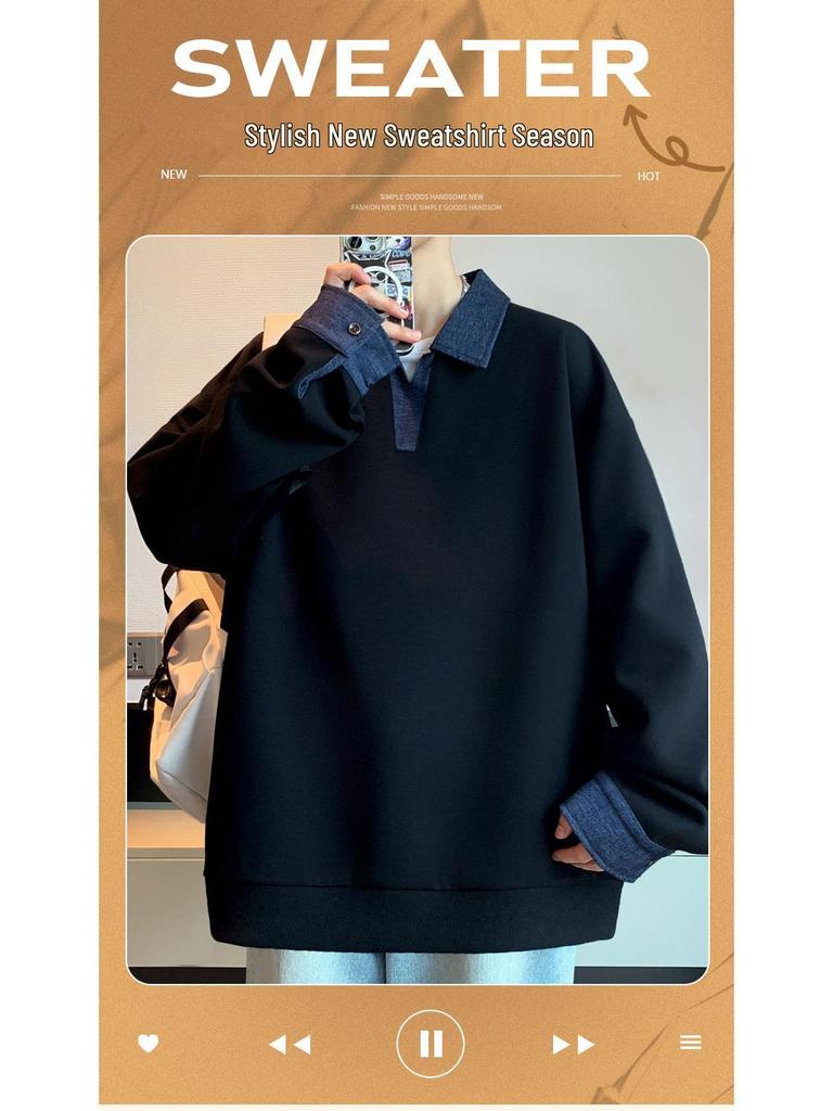 Boy's Plus Velvet Fake Two-Piece Lapel Hoodie for Fall/Winter - Junior High and Big Kids POLO Top