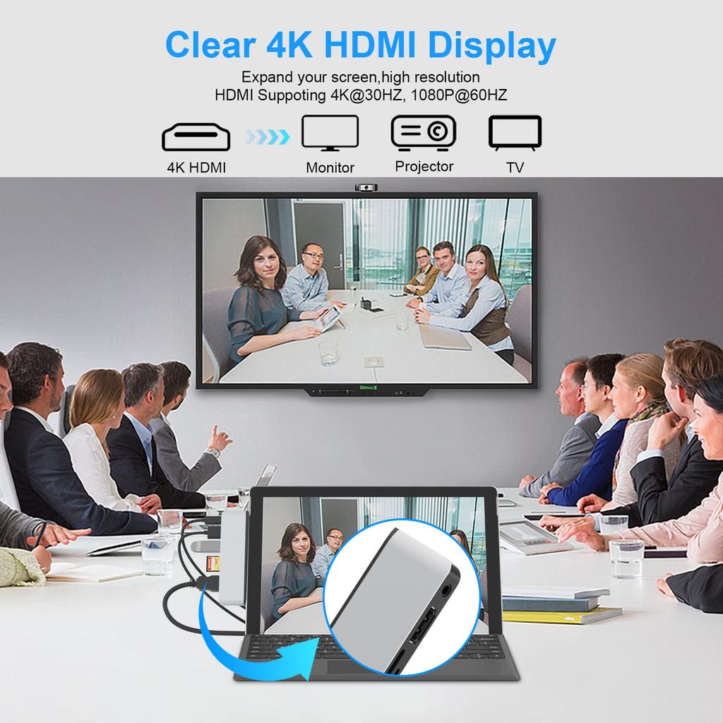 Хаб-расширитель для Surface Pro 9 4K HDMI USB C Thunderbolt 4 PD Зарядка 2 порта USB Аудио Картридер Специальная док-станция для Microsoft Surface Pro 9