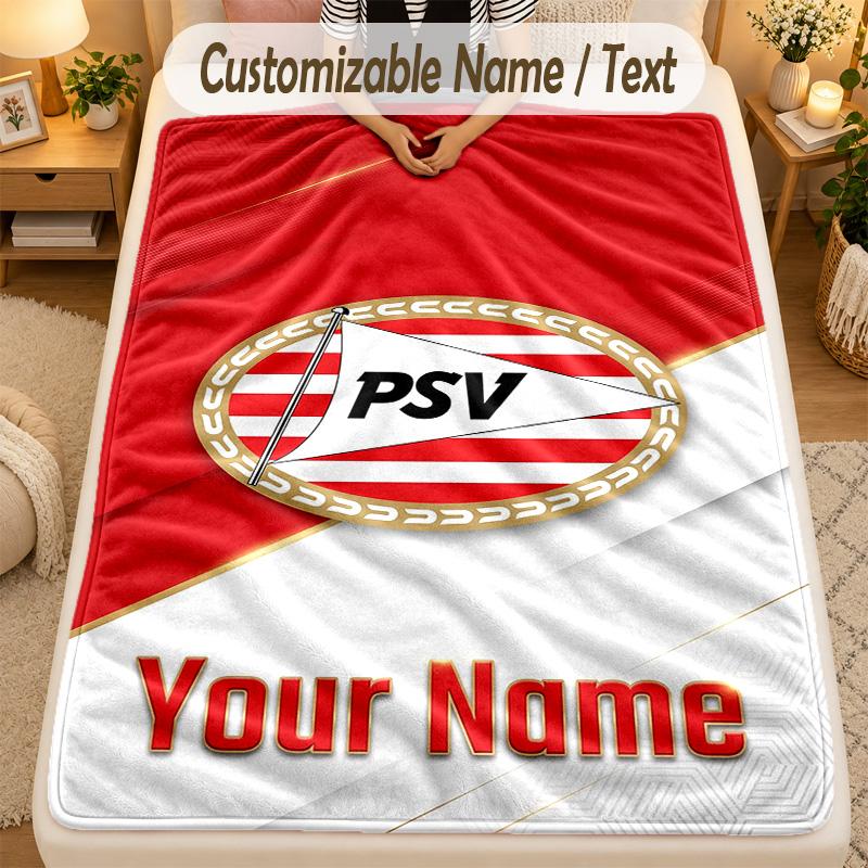 Flannel BlanketPSV Eindhoven FC Custom Name Text Personalized Soft Warm Throw Blanket Home Decor Gift