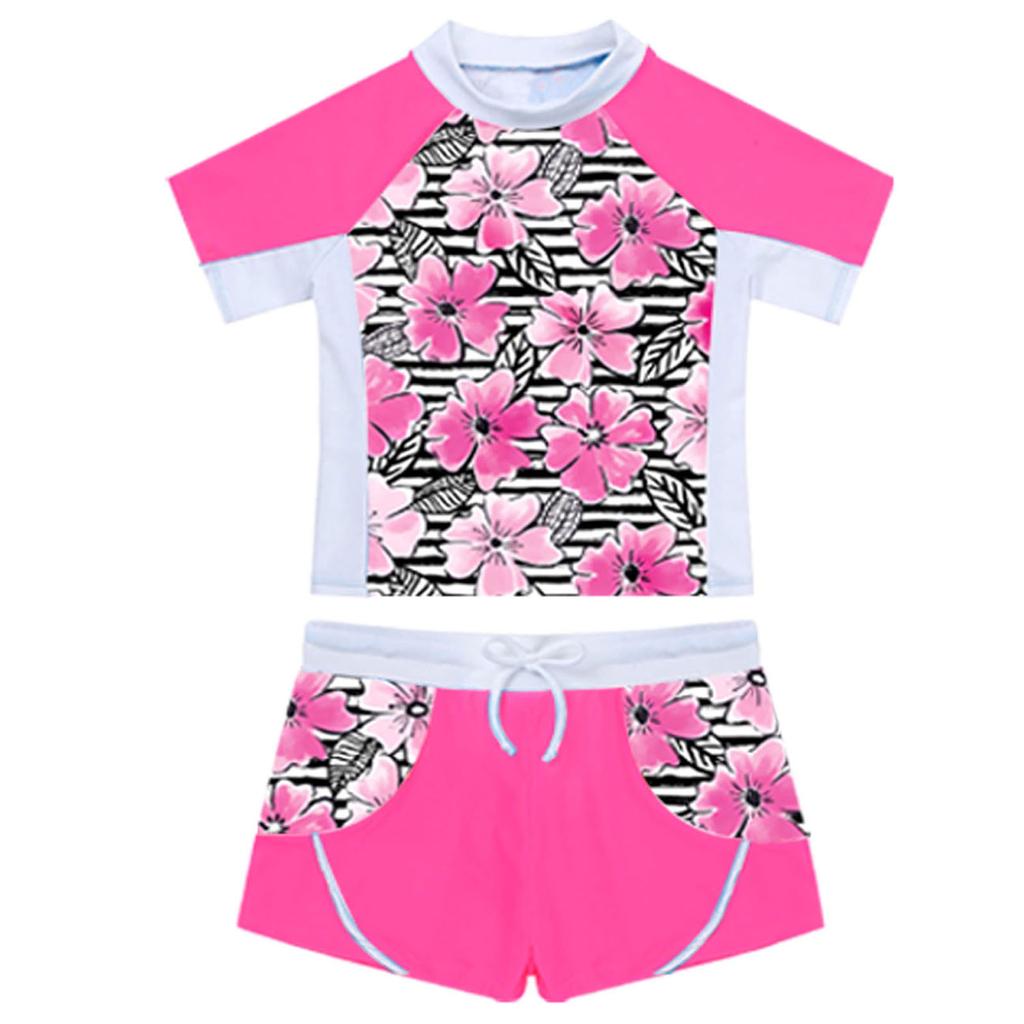Детская летняя пляжная одежда для девочек, комплект купальников танкини, футболка и шорты, купальный костюм из 2 предметов