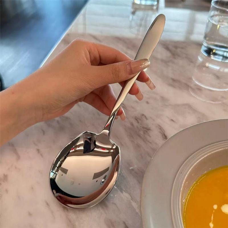 Extra Large Spoon Stainless Steel Silvery Split Spoon Hotel Restaurant Long Handle Large Public Spoon Kitchen Tableware