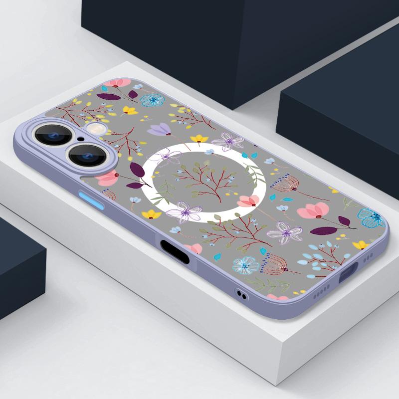 Для iPhone 16 Pro Max 15 14 Plus 13 12 Mini 11 7 8 для Magsafe противоударный цветочный узор мягкие края прозрачный акриловый жесткий чехол