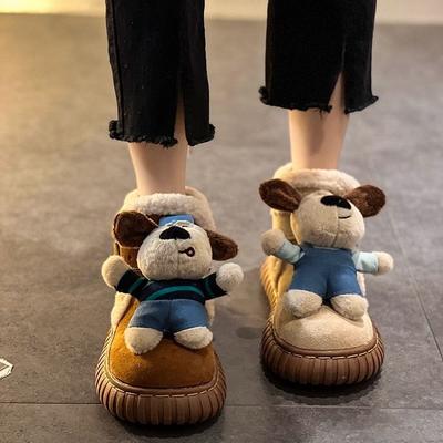 Новые женские нескользящие зимние ботинки - Зимние теплые ботильоны до щиколотки с плюшевой подкладкой из искусственного меха и милым плюшевым медведем, повседневная обувь