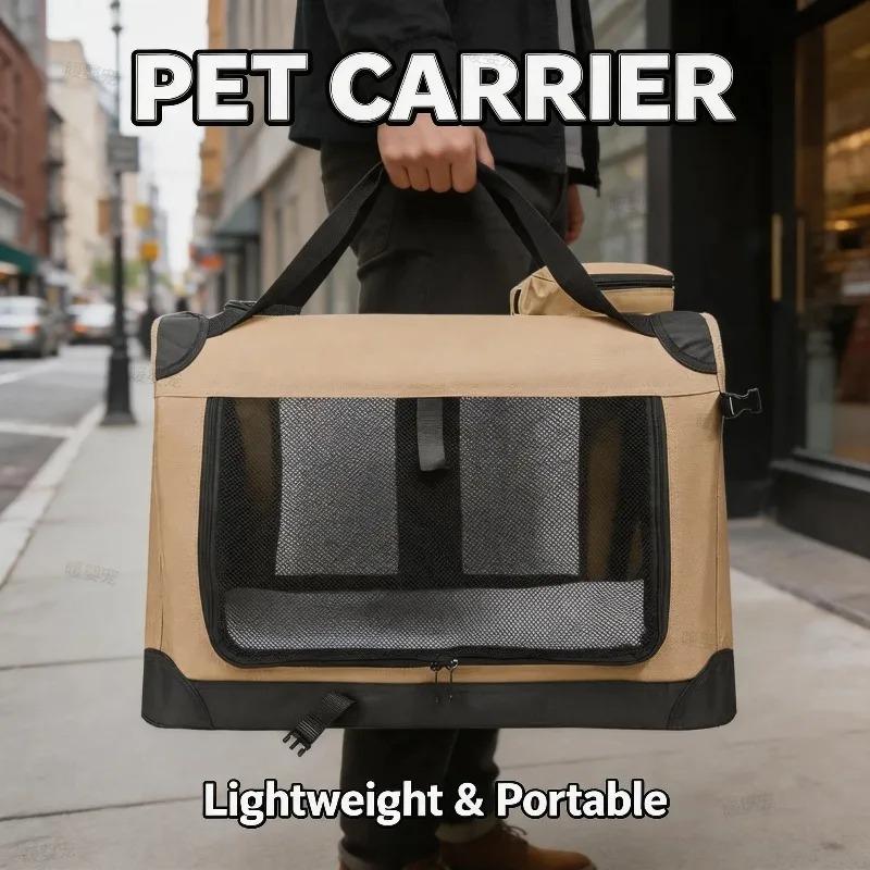 Multi-scene Foldable Three-door Pet Carrier With Thick Mat Stable Straps Kennel For Dogs Cats And Tiny Pet Rabbits