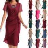 Women's Summer Dress Slim Fit Dress Solid Color Chiffon Round Neck Short Sleeved Dress