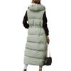 Down Vest Long Zipper Hooded Pockets Sleeveless Coldproof Solid Color Coat Jacket