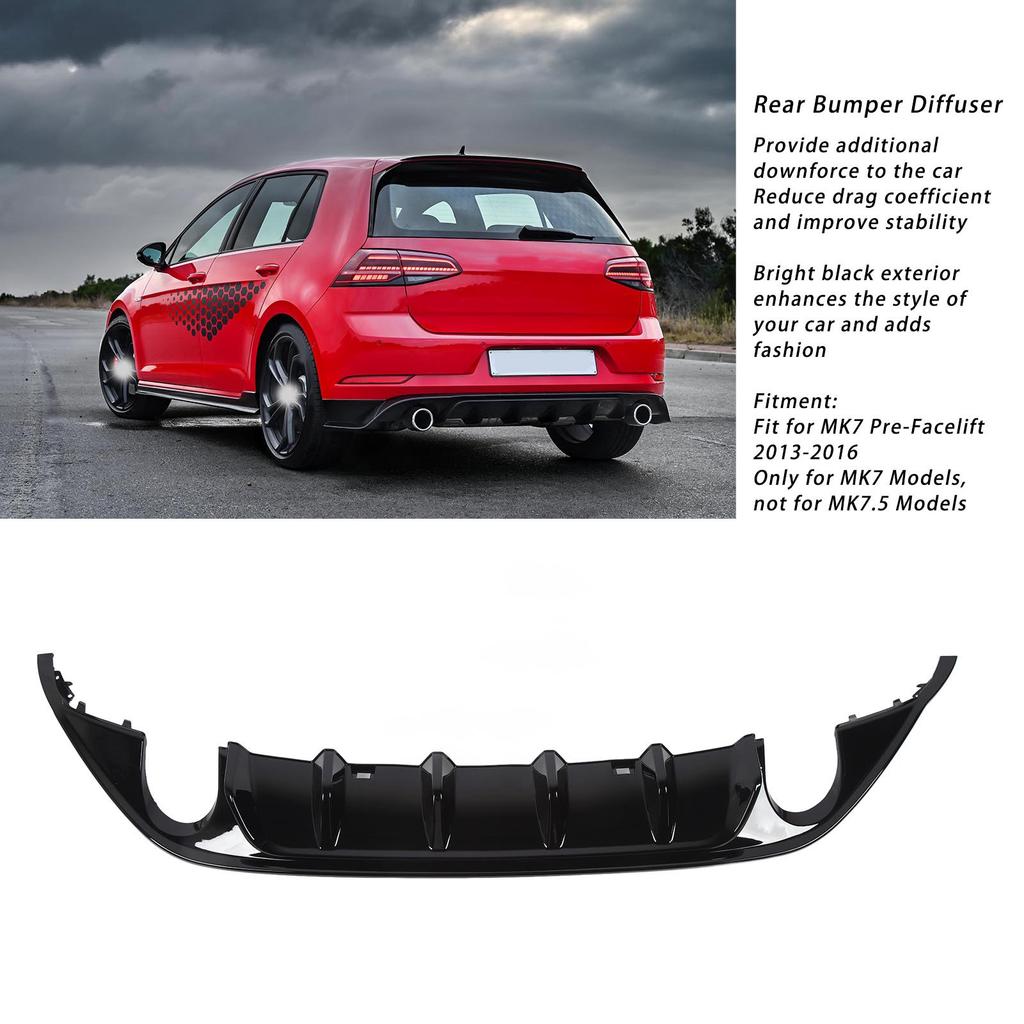 Rear Bumper Lip Spoiler Gloss Black TCR Rear Bumper Diffuser Valance Sporty  For MK7 Pre‑Facelift 2013 to 2016