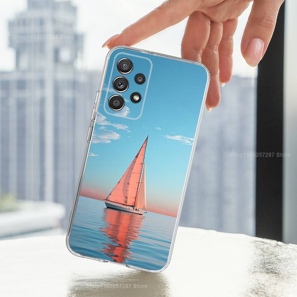 Картина Арт Парусник Телефон Для Samsung A30,71,51,S20,10,9,Ultra,FE,Lite, S21,23,22,PIus, Прозрачный, Силиконовый Чехол