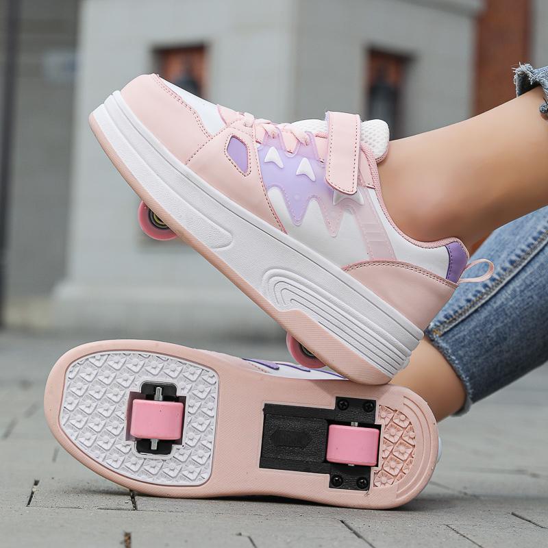 Деформируемая обувь для детей/подростков, для мальчиков и девочек, двухколесные роликовые коньки двойного назначения, двухрядные роликовые коньки