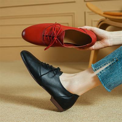 Модная новая весенне-осенняя женская обувь из натуральной кожи, туфли с круглым носком, модные лоферы, туфли на низком каблуке, женские туфли-лодочки ручной работы