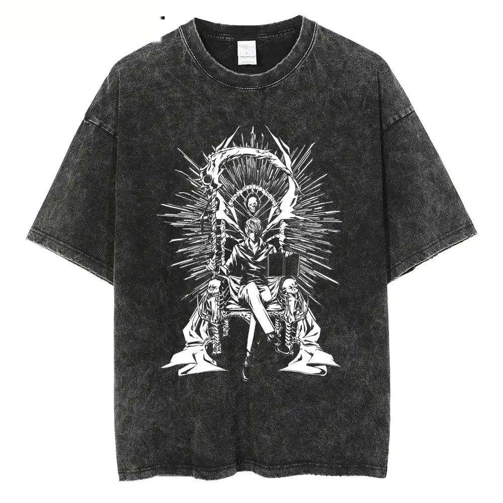 Classic Anime Death Note Graphic Washed Oversized Tshirts Women Men Heavyweight Cotton Streetwear Short Sleeved Female Male Tee