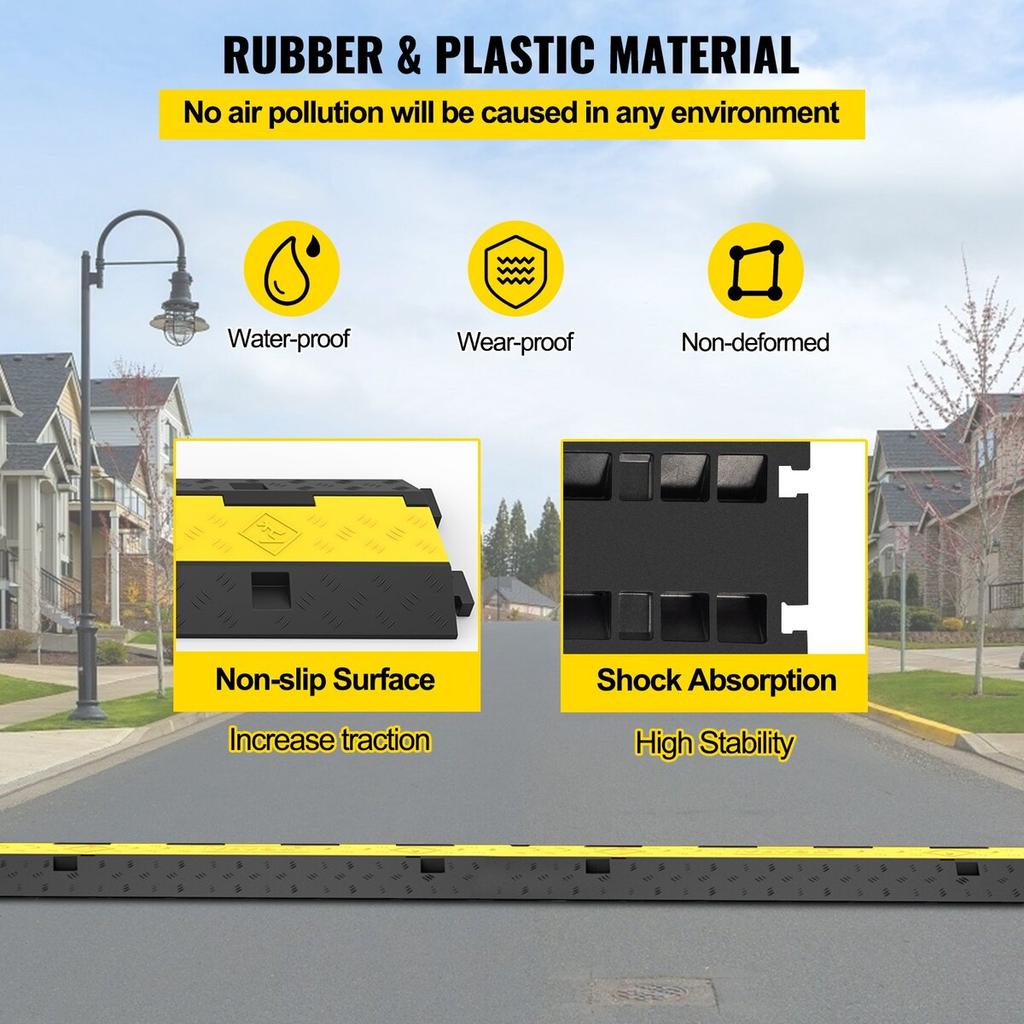 Cable Protector Ramp, 5 Packs 2 Channels Speed Bump Hump, Rubber Modular Speed Bump Rated 11000 LBS Load Capacity, Protective Wire Cord Ramp Driveway
