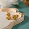 Creative Inlaid Natural Jasper Hollow Gourd Earrings Chinese Style Retro Unique Ancient Gold Craft Charm Female Jewelry